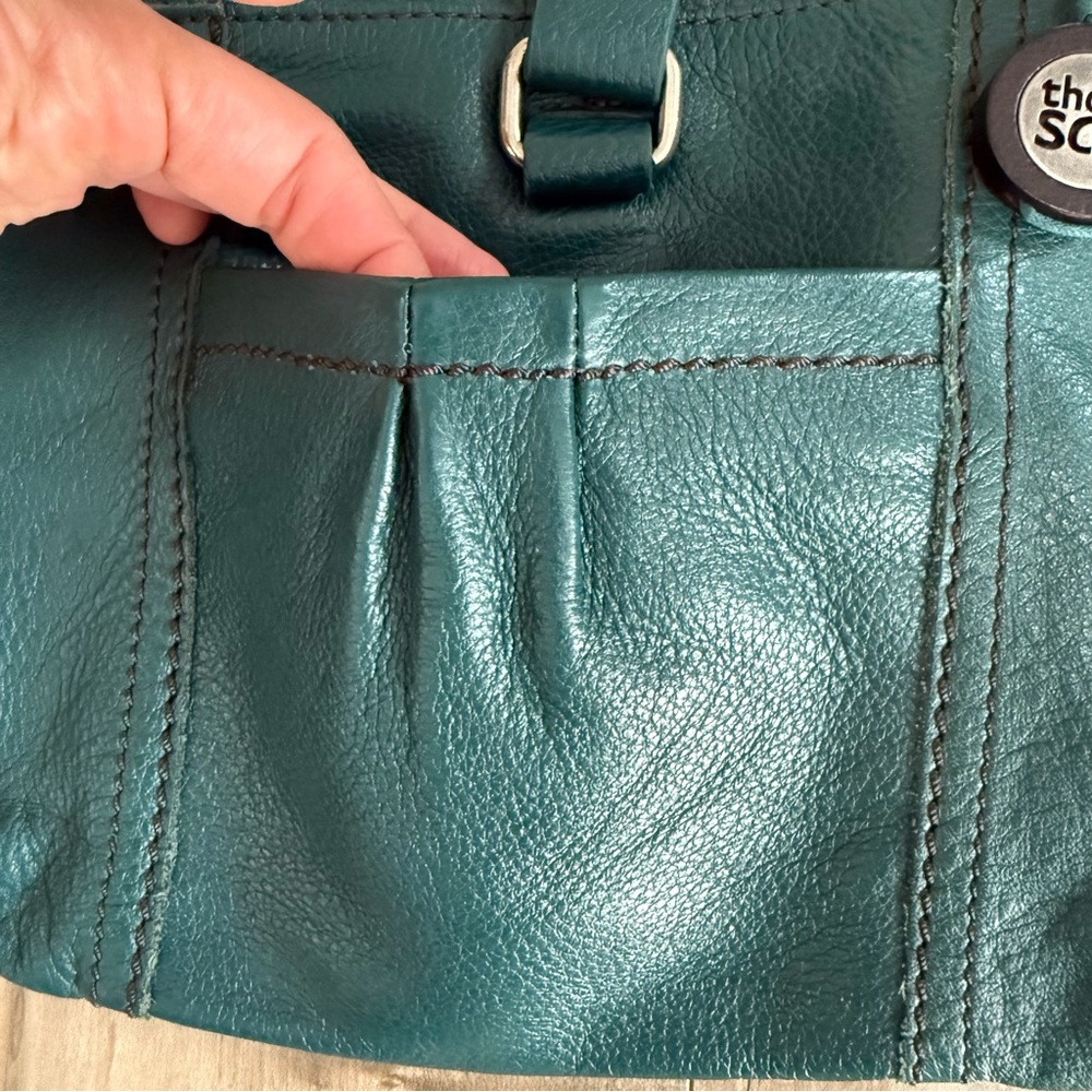 The SAK Vintage Crossbody Purse Bag Leather Turquoise Blue Fabric Strap - Picture 4 of 16